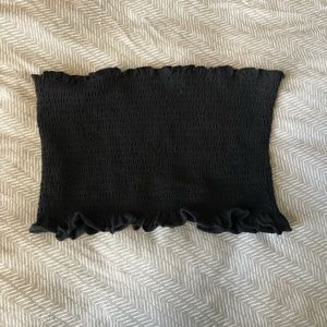 Black ruffle crop tube top